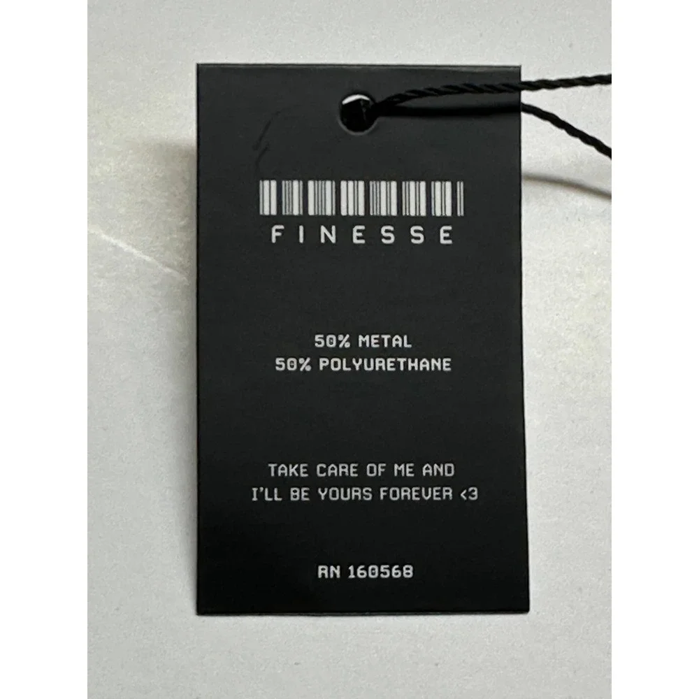 Finesse Abeni Black‎ Faux Leather Ring Belt Silver Tone O-Ring Wrap Tie OSS NEW
